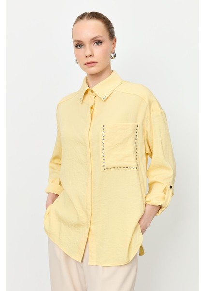 Yaka ve Cep Detaylı Gömlek-Sarı indirimleri