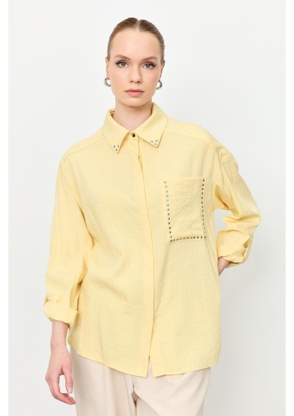 Yaka ve Cep Detaylı Gömlek-Sarı