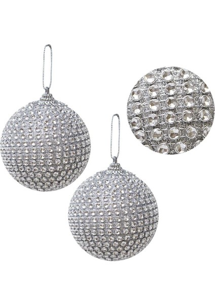 Yılbaşı Topu Kristal Taş Kaplama Çam Ağacı Süsü Gümüş 10 cm 2'li fiyatları