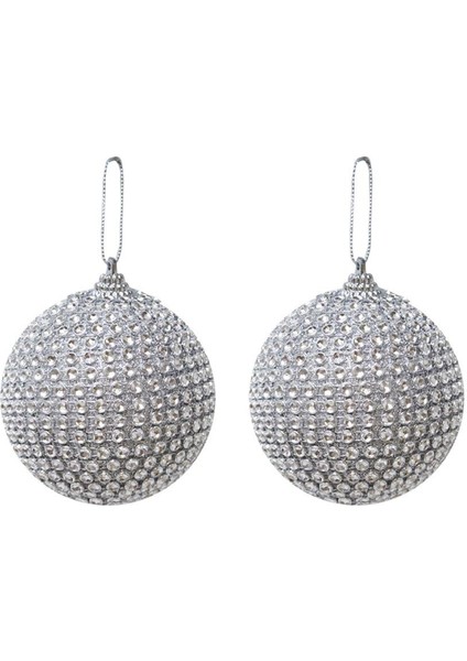 Yılbaşı Topu Kristal Taş Kaplama Çam Ağacı Süsü Gümüş 10 cm 2'li modelleri