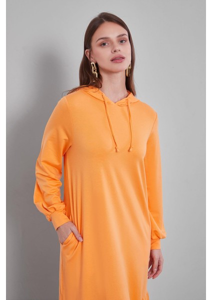 Yavruağzı Kapuşonlu Gizli Cep Detaylı Elbise modelleri
