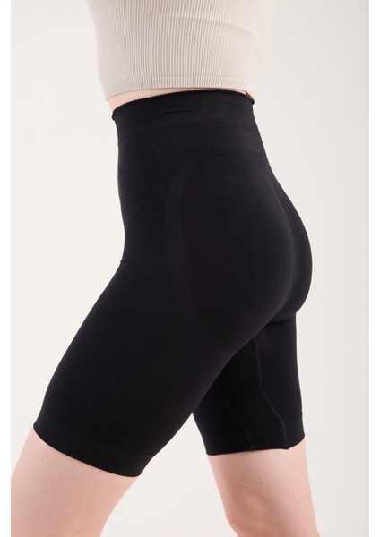 Salmano Model Yüksek Bel Şekillendirici Korse Tayt, Dikişsiz Vücut Sıkılaştıran, Kalça ve Basen Toparlayıcı, Ten/siyah