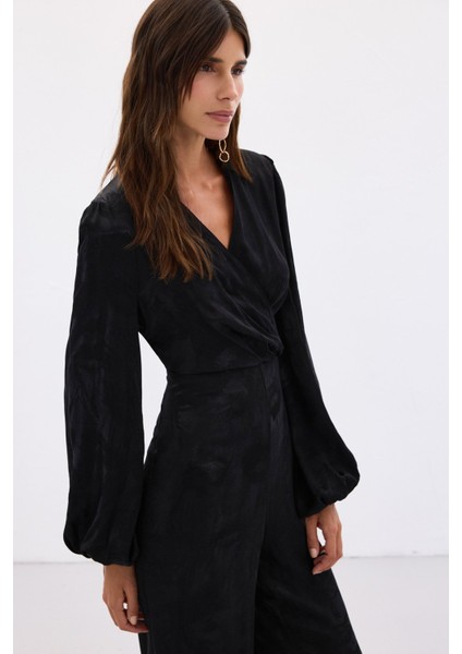 Desenli Kruvaze Tulum - Siyah