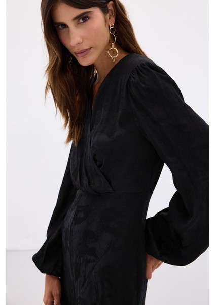 Desenli Kruvaze Tulum - Siyah