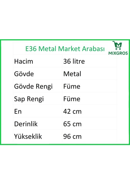 E36 Şarküteri ve Kuruyemiş Metal Market Arabası 36 Litre Füme fiyatları