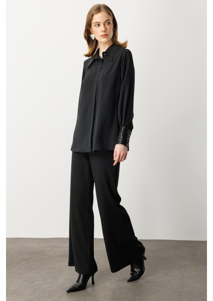 Payet Detaylı Gömlek-Siyah