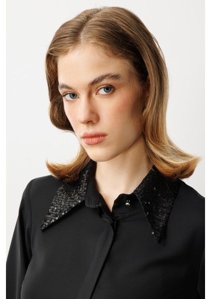 Payet Detaylı Gömlek-Siyah