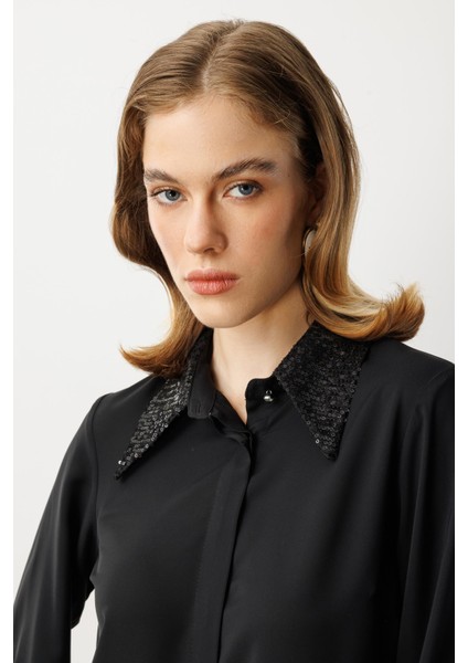 Payet Detaylı Gömlek-Siyah