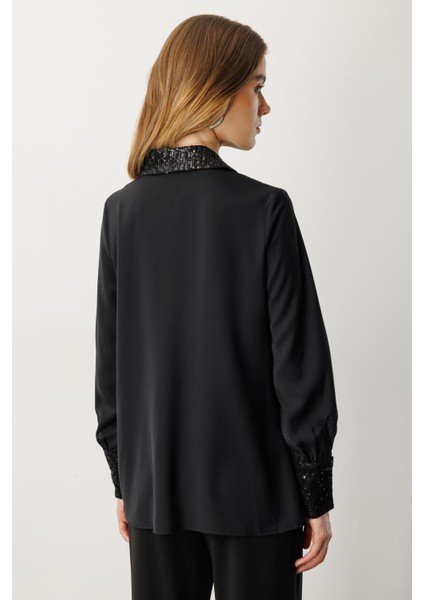 Payet Detaylı Gömlek-Siyah