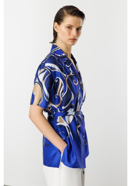 Kuşaklı Saten Gömlek-Sax