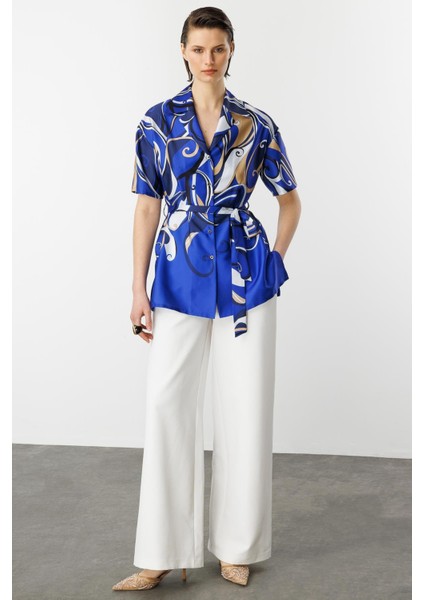 Kuşaklı Saten Gömlek-Sax fiyatları