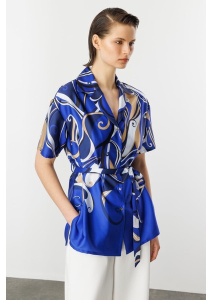 Kuşaklı Saten Gömlek-Sax modelleri