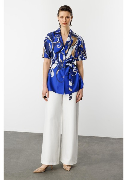 Kuşaklı Saten Gömlek-Sax fırsatları