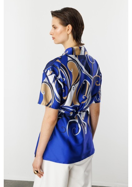 Kuşaklı Saten Gömlek-Sax