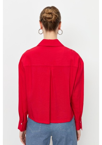 Zımba Şerit Detaylı Gömlek-Kırmızı