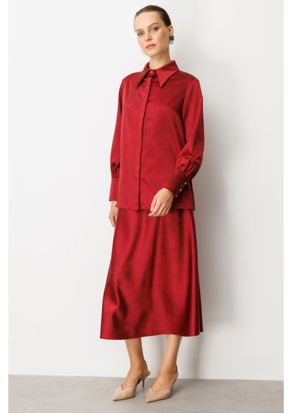 Manşet Detaylı Sivri Yaka Gömlek-Bordo