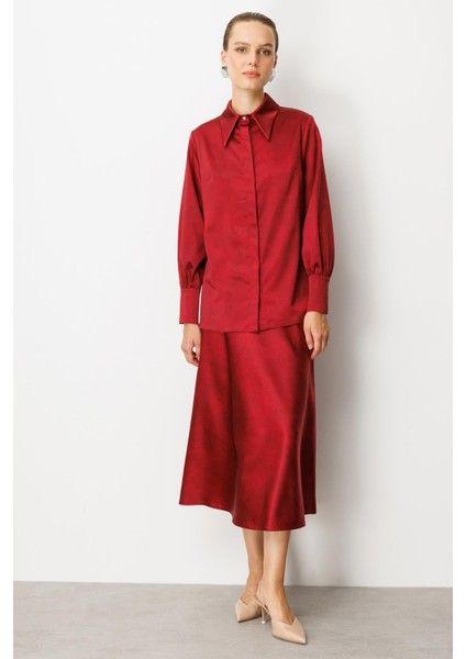 Manşet Detaylı Sivri Yaka Gömlek-Bordo fiyatları