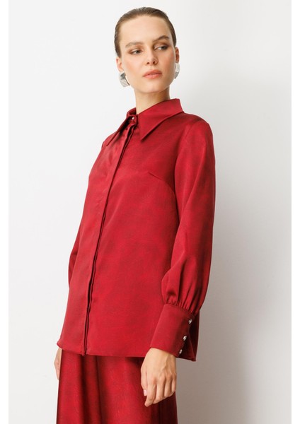 Manşet Detaylı Sivri Yaka Gömlek-Bordo modelleri