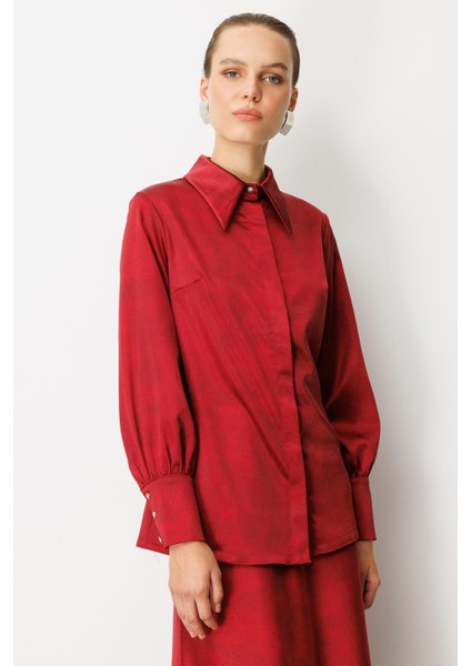 Manşet Detaylı Sivri Yaka Gömlek-Bordo fırsatları