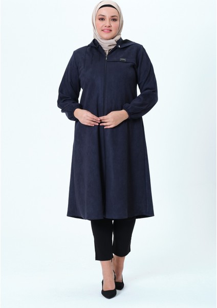 Beyzanur Kadın Büyük Beden Süet Kumaş Kapüşonlu Spor Mevsimlik Kap