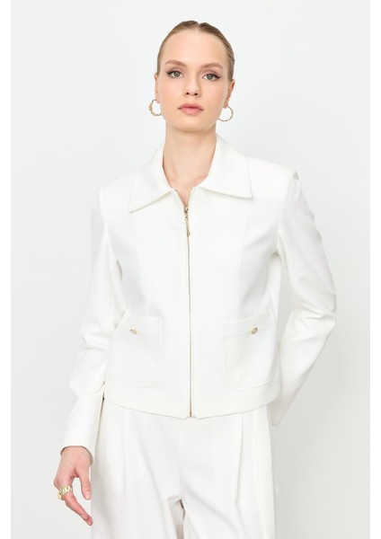 Fermuar Detaylı Kısa Ceket-Kemık fiyatları