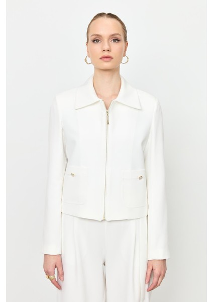 Fermuar Detaylı Kısa Ceket-Kemık modelleri