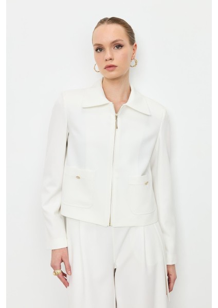 Fermuar Detaylı Kısa Ceket-Kemık fırsatları