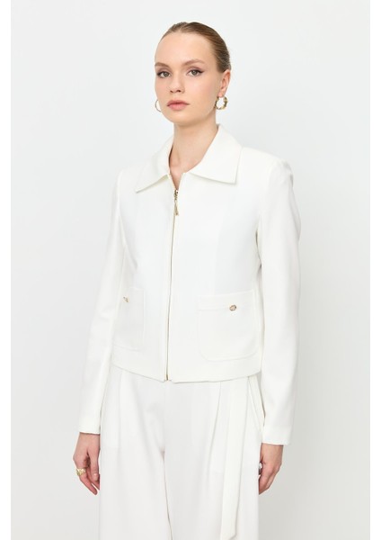 Fermuar Detaylı Kısa Ceket-Kemık