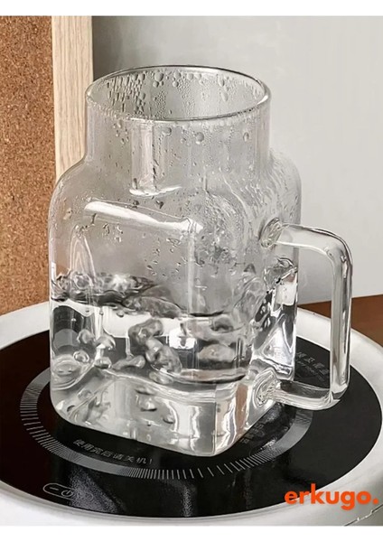 Bambu Kapaklı Pipetli Borosilikat Sunum Bardağı, Kahve Bardağı, Kulplu Bardak (650 Ml)