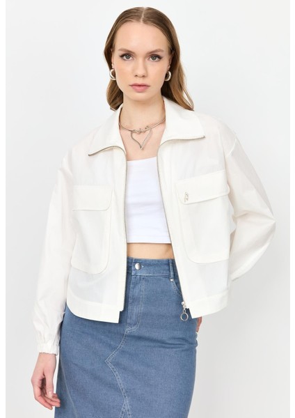 Cep Detay Fermuarlı Gömlek-Kemık