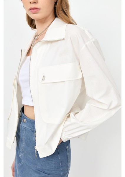 Cep Detay Fermuarlı Gömlek-Kemık fırsatları