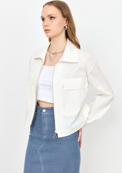 Cep Detay Fermuarlı Gömlek-Kemık indirimleri