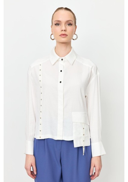 Zımba Şerit Detaylı Gömlek-Ekru fiyatları