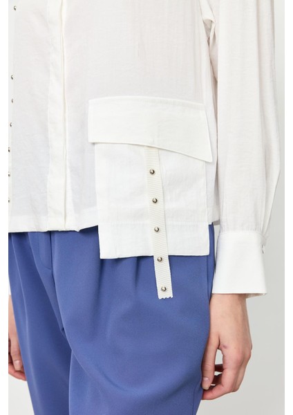 Zımba Şerit Detaylı Gömlek-Ekru fırsatları