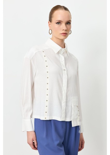 Zımba Şerit Detaylı Gömlek-Ekru