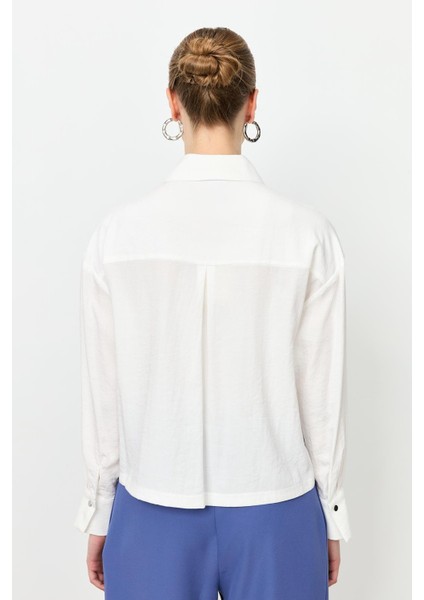 Zımba Şerit Detaylı Gömlek-Ekru