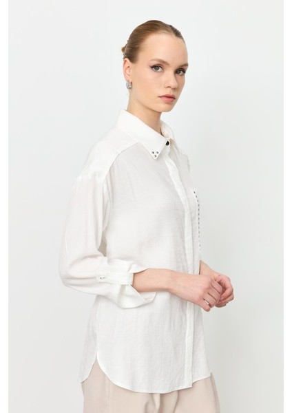 Yaka ve Cep Detaylı Gömlek-Ekru modelleri