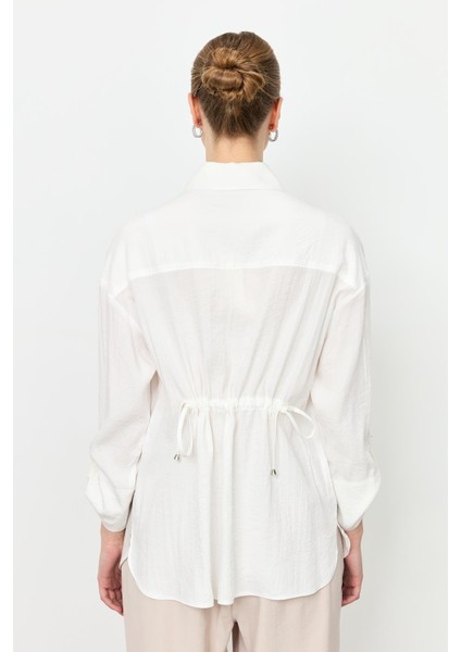 Yaka ve Cep Detaylı Gömlek-Ekru