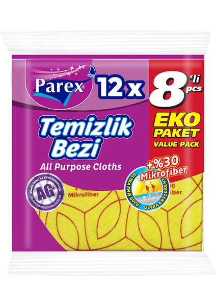 Yüzde 30 8'li Mikrofiber Temizlik Bezi Onikili Paket