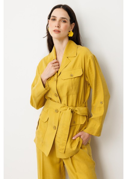 Kuşaklı Modal Ceket-Safran