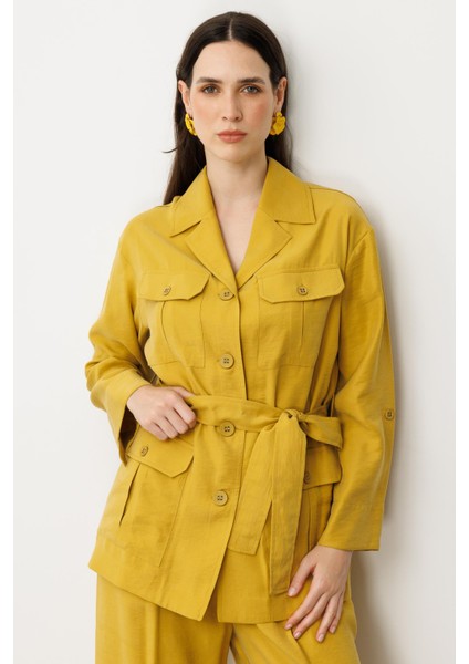 Kuşaklı Modal Ceket-Safran fiyatları