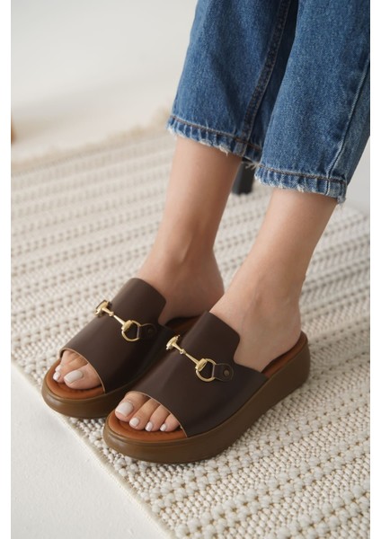 Modaserdem Nelly Acı Kahve Hakiki Deri Terlik