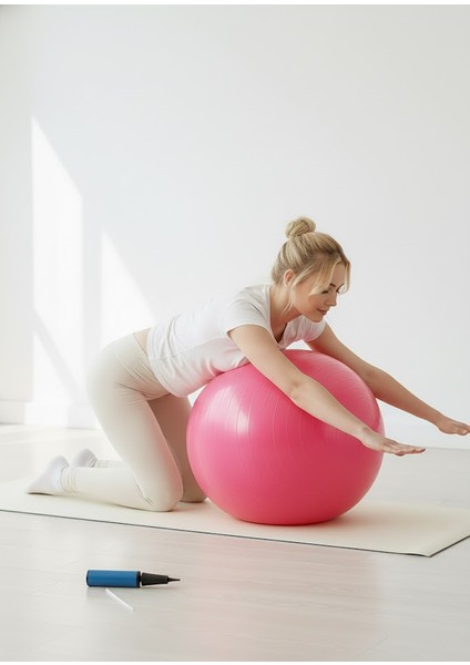Pilates Topu Seti Pembe 65 cm Deluxe Yoga Plates Egzersiz Topu Ball Şişirme Pompası Seti modelleri