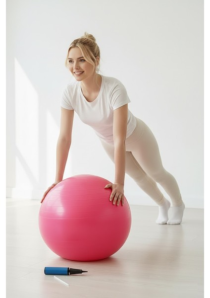 Pilates Topu Seti Pembe 65 cm Deluxe Yoga Plates Egzersiz Topu Ball Şişirme Pompası Seti fırsatları