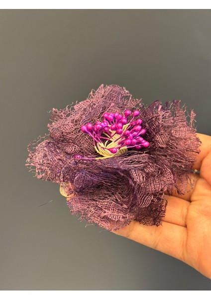 Mor Tomurcuklu Güpür Çiçek Broş Yaka Iğnesi Giyim Aksesuarı 6x6 cm modelleri