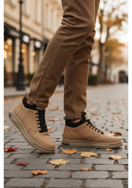 Kum Nubuk Hakiki Deri Içi Kürklü Lastik Bağcıklı Erkek Bot 727 M