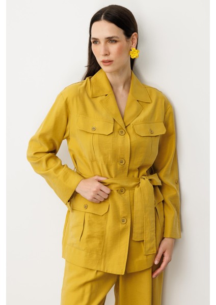 Kuşaklı Modal Ceket-Safran modelleri