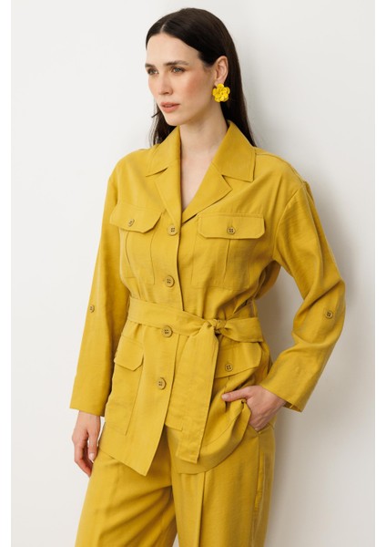Kuşaklı Modal Ceket-Safran fırsatları