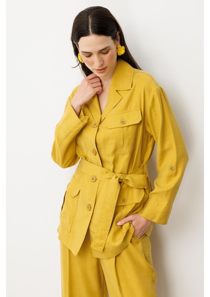 Kuşaklı Modal Ceket-Safran indirimleri