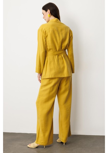 Kuşaklı Modal Ceket-Safran